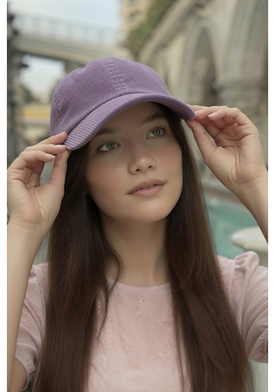 Mollycrush Kadın Mevsimlik Fitilli Kadife Mor Şapka Günlük Ayarlanabilir Beyzbol Kep Mor