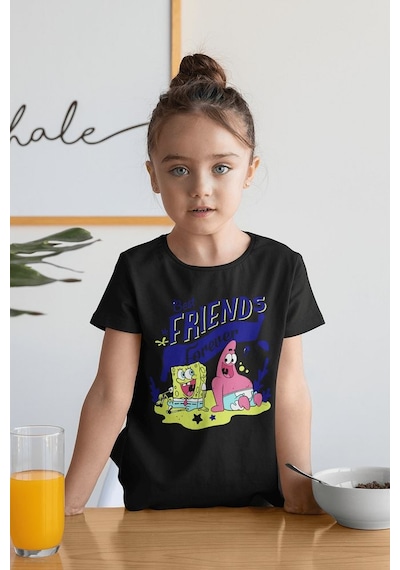Sevbano Best Friends Forever Yazılı Süngerbob Ve Patrick Baskılı Unisex Ç Siyah