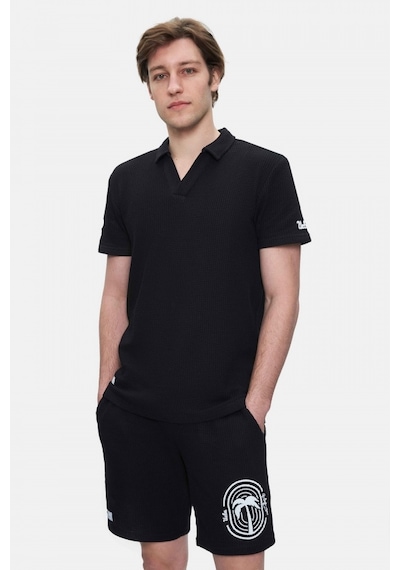 Ucla Russel Siyah Polo Yaka Baskılı Standard Fit Erkek Tshirt Siyah