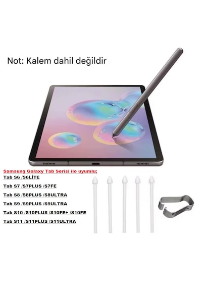 Samsung  Uyumlu S Pen Uç Galaxy Tab S Serisi İle Uyumlu Lite,fe,ultra S6,s7,s8,s9,s10,s11 5 Adet Beyaz