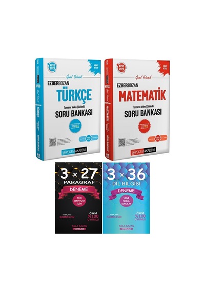 Pegem + Anla Kazan Kpss Ezberbozan Türkçe Matematik Soru Paragraf + Dil Bilgisi Deneme 4 Lü Set