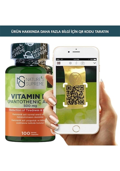 Natures Supreme Vitamin B5 500 Mg 100 Kapsül Aromasiz