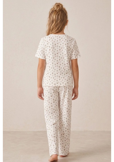 Siyah İnci Pamuklu Fitilli Kaşkorse Örme Pijama Takım 26120402 Ekru