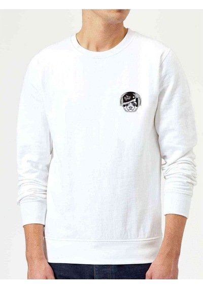 Gözlüklü Kulaklık Ve Hip Hop Şapkalı Baskılı Beyaz Erkek Sweat (530953343)