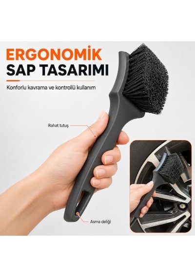 Romofy Araba Jant Temizleme Fırçası - Zorlu Kir Ve Balata Tozuna Etkili Ergonomik Saplı Oto Jant Ve Detay Temizlik Fırçası 1 Adet