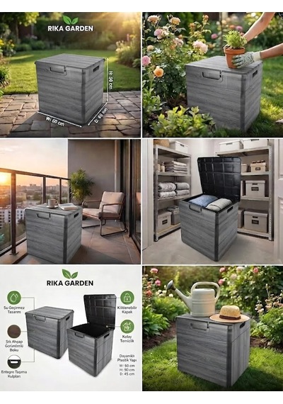 Rika Garden Ahşap Görünümlü Bahçe Depolama Sandığı Gri