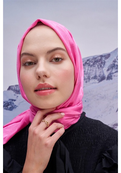 Carell Yazı Desen Jakar İtalyan İpekli Şal Koyu Pembe Çok Renkli