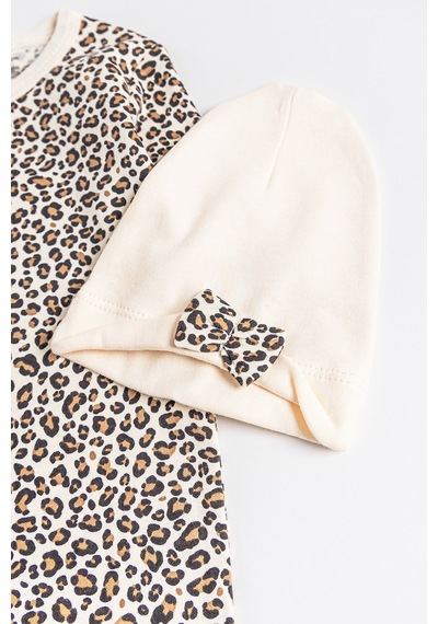 Baby Leopar Desenli 2'Li Uzun Kollu Kız Bebek Tulum Takım 001