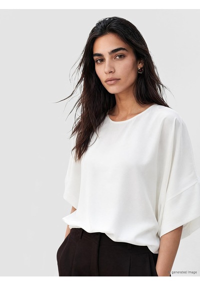 Lcw Vision Beyaz Bisiklet Yaka İspanyol Kol Oversize Bluz