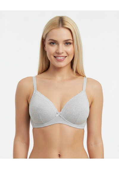 Bonbon Kadın Balensiz Pamuklu Beyaz Renk Soft Bra Sütyen Bb2102 Gri
