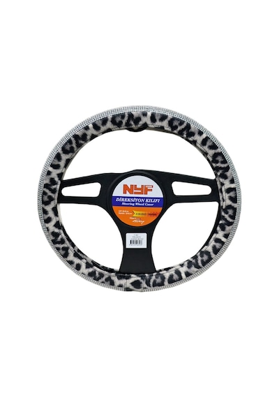 Nyf F-397 Geçmeli Direksiyon Kılıfı Taşlı Pırlanta Leopar Beyaz 38 Cm