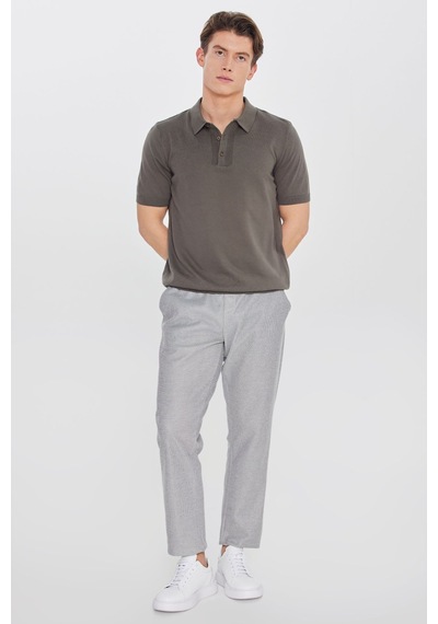 AC&Co / Altınyıldız Classics  Erkek  Hakı %100 Pamuk Standart Fit Normal Kesim Polo Yaka Triko Tişört Haki