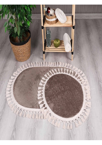 My Evilla Modern Simirna Dekoratif Peluş Oval Ponpon Saçaklı Klozet Takımı 001