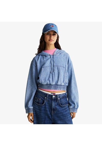 Tommy Hilfiger Tjw Denim Cropped Kadın Mavi Hoodie - Dw0dw20539 Mavi