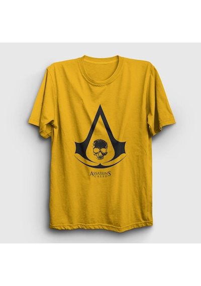 Presmono Unisex Skull Assassin's Creed T-shirt Sarı