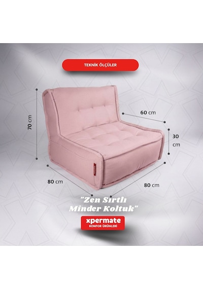 Xpermate Zen Sırtlı Minder İskandinav Tarzı Minder 80x60 Pembe