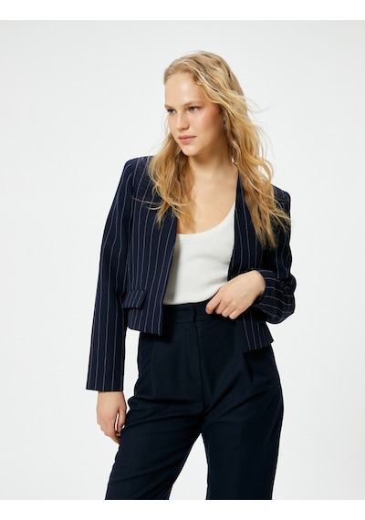 Koton Blazer Ceket Kapaklı Cepli Standart Kesim Lacivert Çizgili 4sak50047uw Lacivert