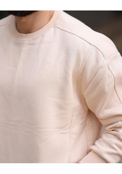 Kalın İçi Pamuklu Cepli Oversize Sweatshirt Krem