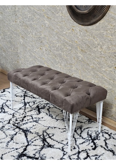 Zafir Beyaz Boyalı Tel Ayaklı 90 Cm Puf Bench - Puf - Bench - Kasalı Oturak - Oturak - Yatak Ucu Puf Kahverengi