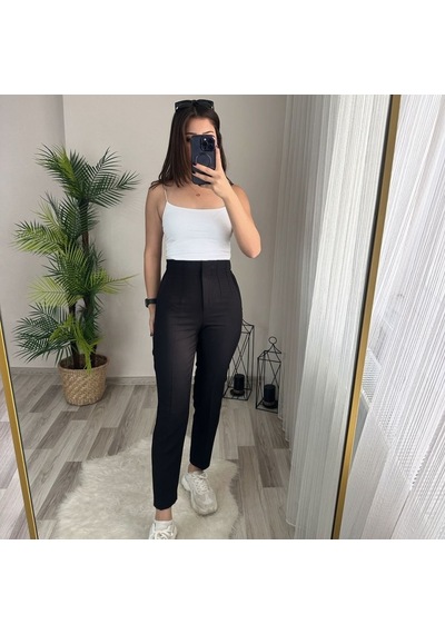 Buğrahayalin Kadın Üste Oturan Paçası Bilek Üzerinde Biten Krep Kumaş Kumaş Pantolon 36 S - 50 5xl Siyah