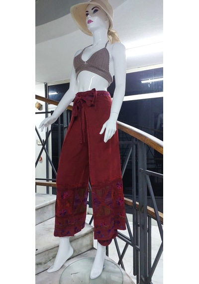 Eren Style Otantik Nakış İşlemeli Harem Şalvar Bulmaca Pantolon 103 Cm -8719 Kiremit