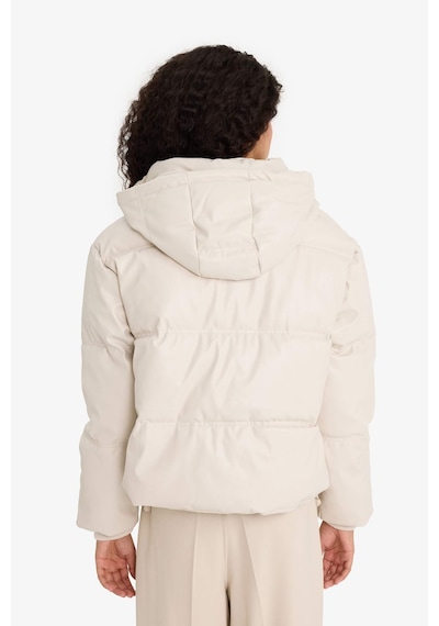Defacto Regular Fit Kapüşonlu Polar Astarlı Suni Deri Mont F2142ax25wner128 Ekru-er128