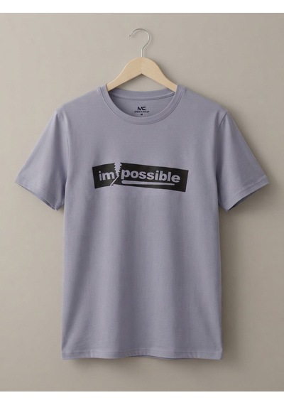 Maccali Erkek Lila Impossible Baskılı Bisiklet Yaka Bol Kesim Tişört
