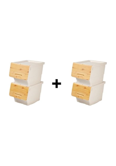 Motek Patateslik Soğanlık Sepeti Oyuncak Kutusu Tekerlekli Organızer Çok Amaçlı Kutu 4x12lt-bambu+krem