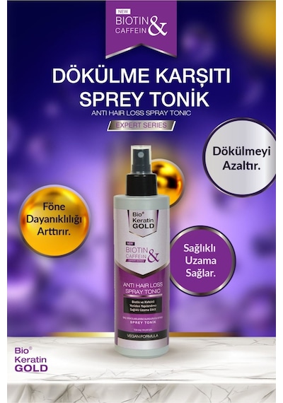Bio Keratin Gold Biotin & Kafein Dökülme Karşıtı Saç Toniği Şampuan Saç Bakım Kremi Saç u 4'lü Set