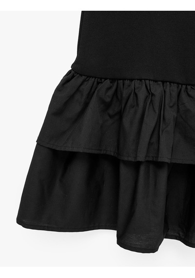 Koton Kayık Yaka Kolsuz Kat Kat Fırfırlı Mini Elbise Siyah 7wak80069ek