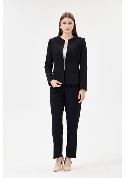 Velnara Moda Siyah Klasik Kadın Takım Elbise-sıfır Yaka Ceket & Cepli Dar Paça Pantolon Siyah - 927027358 Siyah