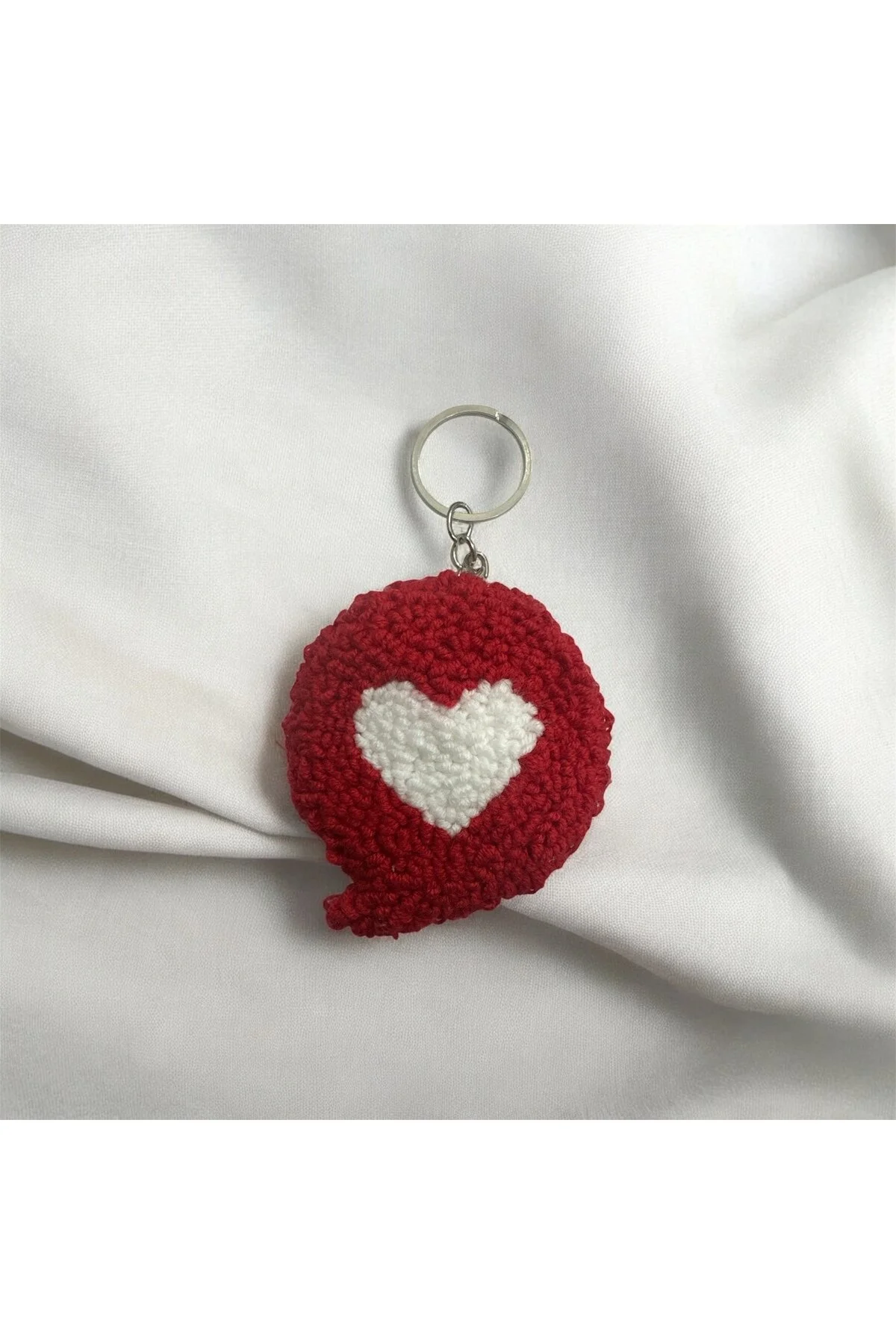 Hand Made Örgü Kırmızı Kalp Anahtarlık