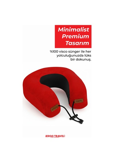 Viscofoam Lux Ortopedik Seyahat Yastığı Visco Boyun Destekli Seyahat Yastığı - Kırmızı | Ergo Travel