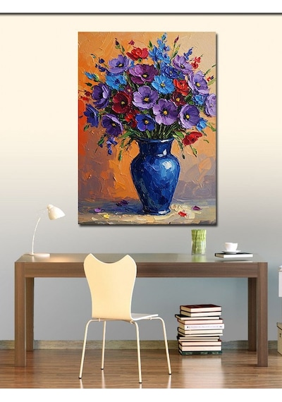 Kanvas Tablo Vazoda Renkli Çiçekler 50cmx70cm