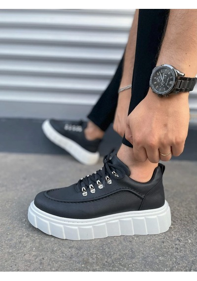 Jy010 Cloud Bağcıklı Cilt Erkek Günlük Sneaker Ayakkabı Cbt - Siyah Siyah