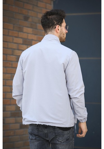 Oksit Juan Slim Fit Su İtici Bağcık Detaylı Kapüşonlu Erkek Mevsimlik Mont Yağmurluk Gri