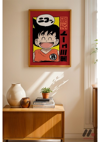Dragon Ball Genç Goku Poster, Ahşap Çerçeveli Duvar Tablosu - Anime Severlere Özel Hediye