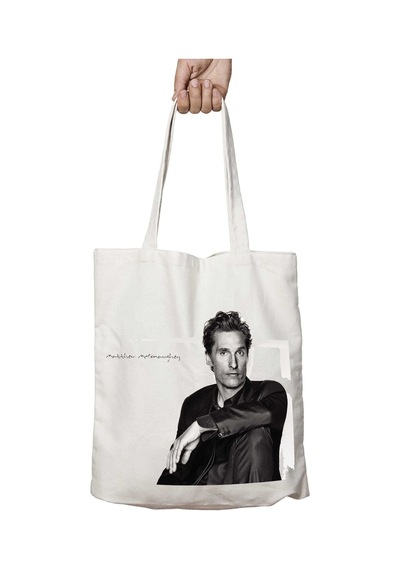 Art Hediye Matthew Mcconaughey İki Tarafı Kalıcı Baskılı Yıkanabilir Okul Plaj Omuz Bez Çantası Çok Renkli