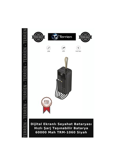 Dijital Ekranlı Seyahat Bataryası Hızlı Şarj Taşınabilir Batarya 60000 Mah Trm-1060 Siyah Çok Renkli
