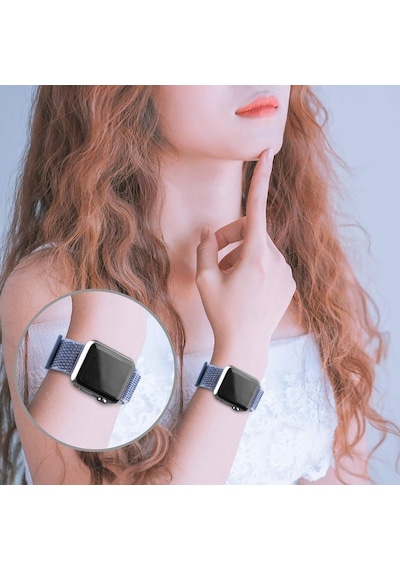 E2m Apple Uyumlu  Watch 42-44mm Krd-03 Hasır Grı Kordon