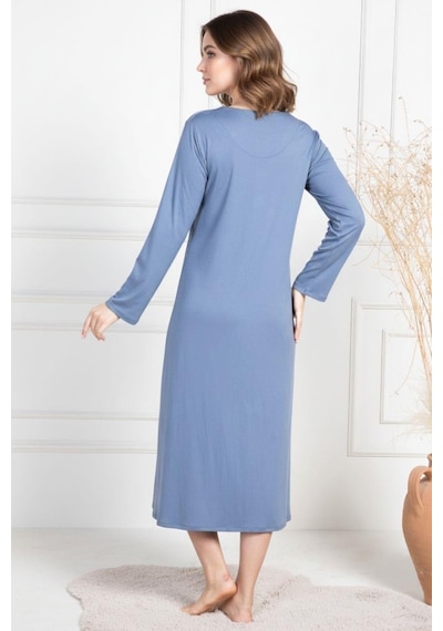 Mecit Pijama Mecit 6106 İndigo Büyük Beden Kadın Gecelik