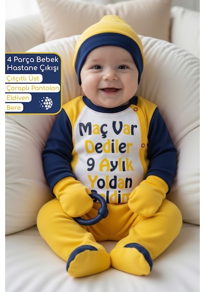 Bebegen Yenidoğan Bebek Hastane Çıkış Kıyafetleri 4'lü Seti - Fbtaraftar Çok Renkli
