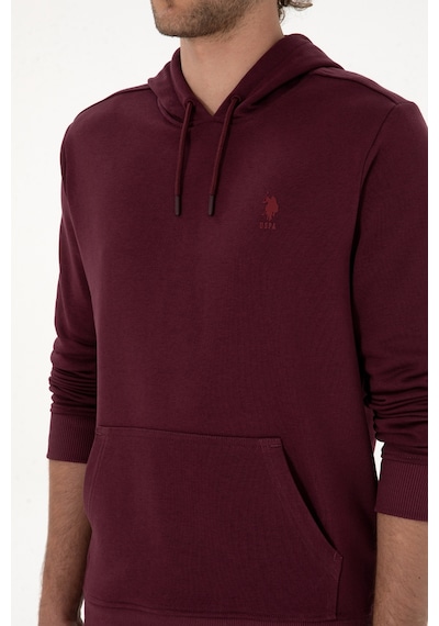 U.S. Polo Assn. Erkek Regular Fit Kapüşonlu Koyu Bordo Basic Sweatshirt 50313720-VR177