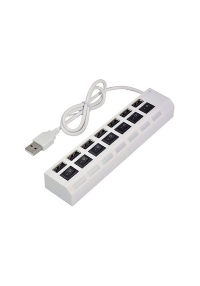 7 Port Usb Hub Çoklayıcı Anahtarlı Switch Işıklı Beyaz Adaptörlü (533634728)