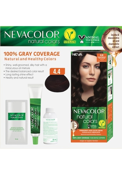 Nevacolor Natural Colors 4.4 Orta Kestane - Kalıcı Krem Saç Boyası Seti