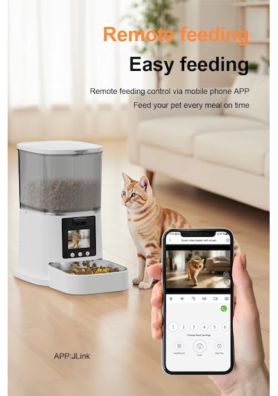 Daphnela Pet Kameralı Akıllı Otomatik Mama Kabı 5 Litrelik Video Özellikli Beyaz