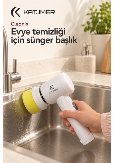 Cbcnx-001 Cleonix Usb Şarjlı Elektrikli Temizlik Fırçası, 5'i 1 Arada Başlık, Duvar Askılı - Beyaz