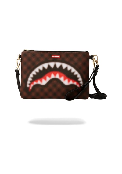 Sprayground Sharks In Paris Blur Clutch, Unisex Vegan Deri El Çantası Kahverengi