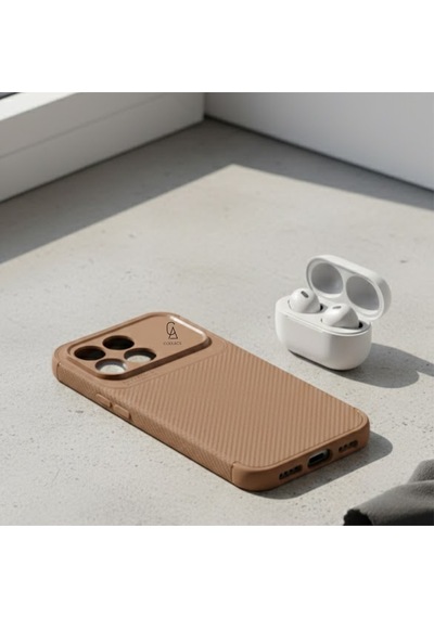 Xiaomi Poco F8 Pro Uyumlu Kılıf Karbon Tasarım Kamera Korumalı Silikon Telefon Kılıfı Kapak Kahverengi