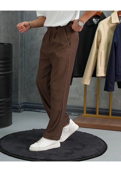 Modefendi Fitil Desen Baggy Pantolon Kahverengi
